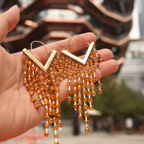 WowNYC Jewelry - New Orange Gold Shiny Dangle Chandelier Earrings